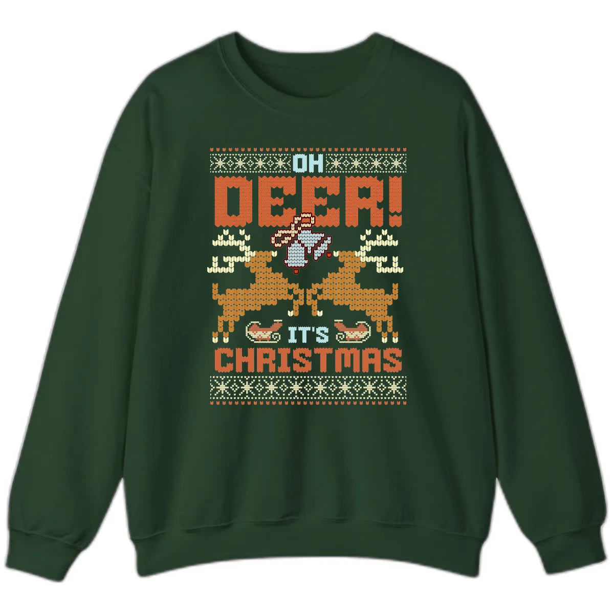 Oh Deer It's Christmas Ugly Sweater Design Sweatshirt in Forest Green