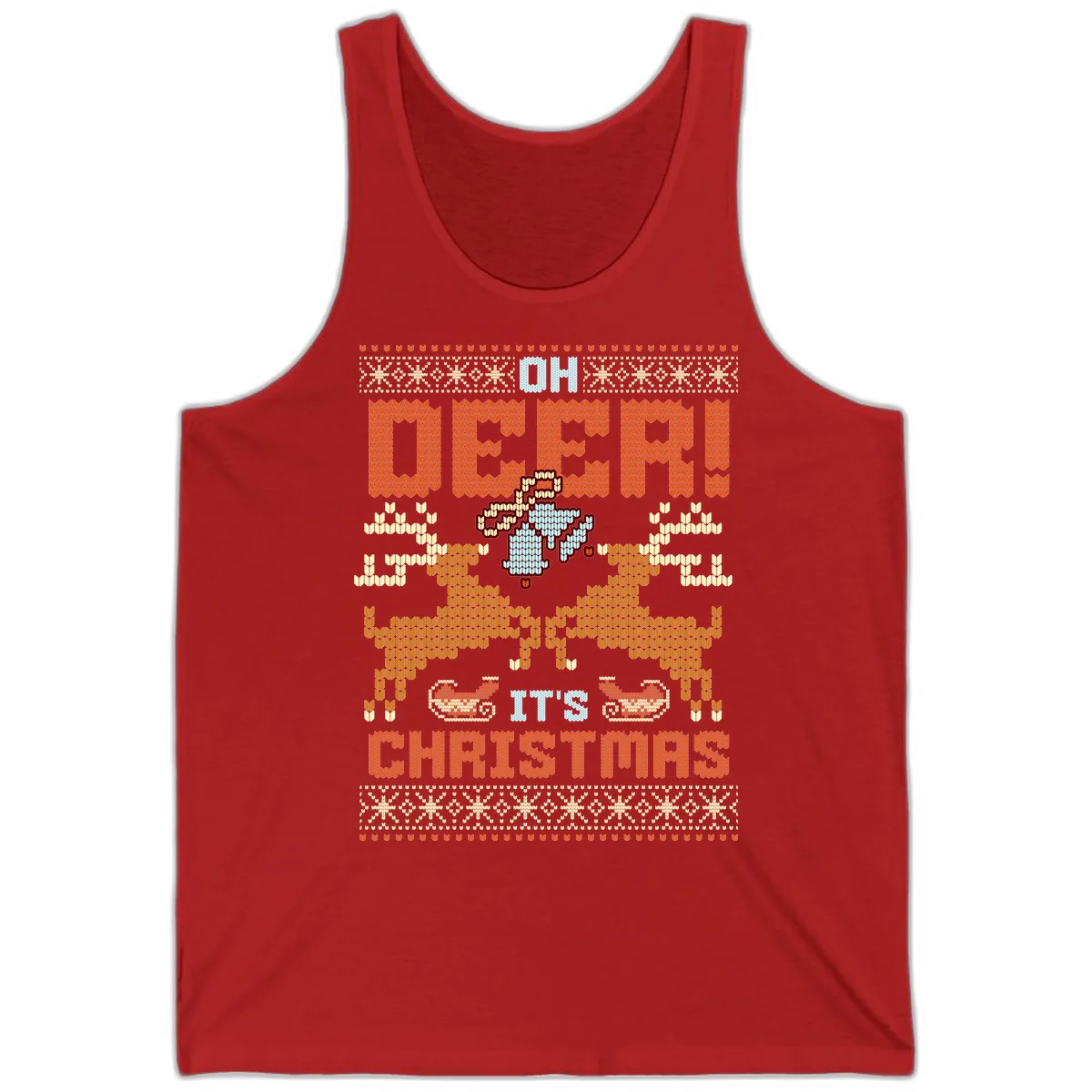 Oh Deer It's Christmas Ugly Sweater Design Tank in Red
