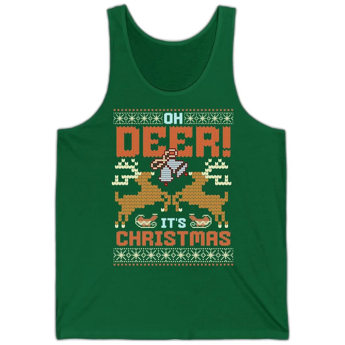 Oh Deer It's Christmas Ugly Sweater Design Tank in Kelly
