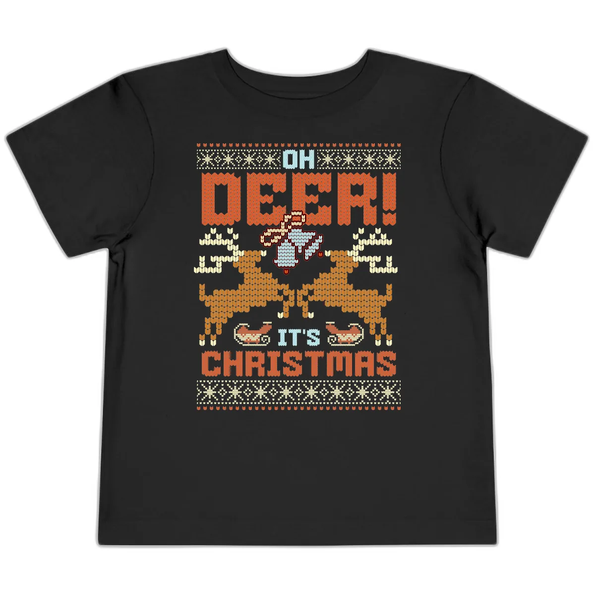 Oh Deer It's Christmas Ugly Sweater Design Toddler T-Shirt in Black
