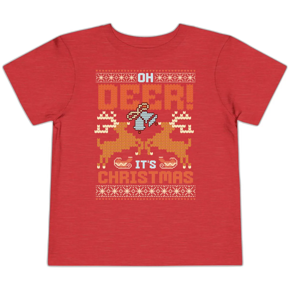 Oh Deer It's Christmas Ugly Sweater Design Toddler T-Shirt in Heather Red
