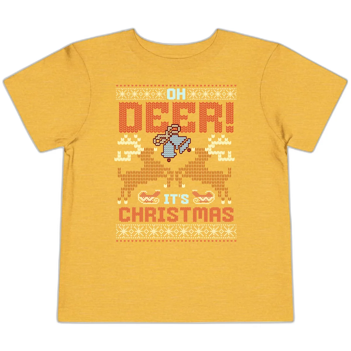 Oh Deer It's Christmas Ugly Sweater Design Toddler T-Shirt in Heather Yellow Gold
