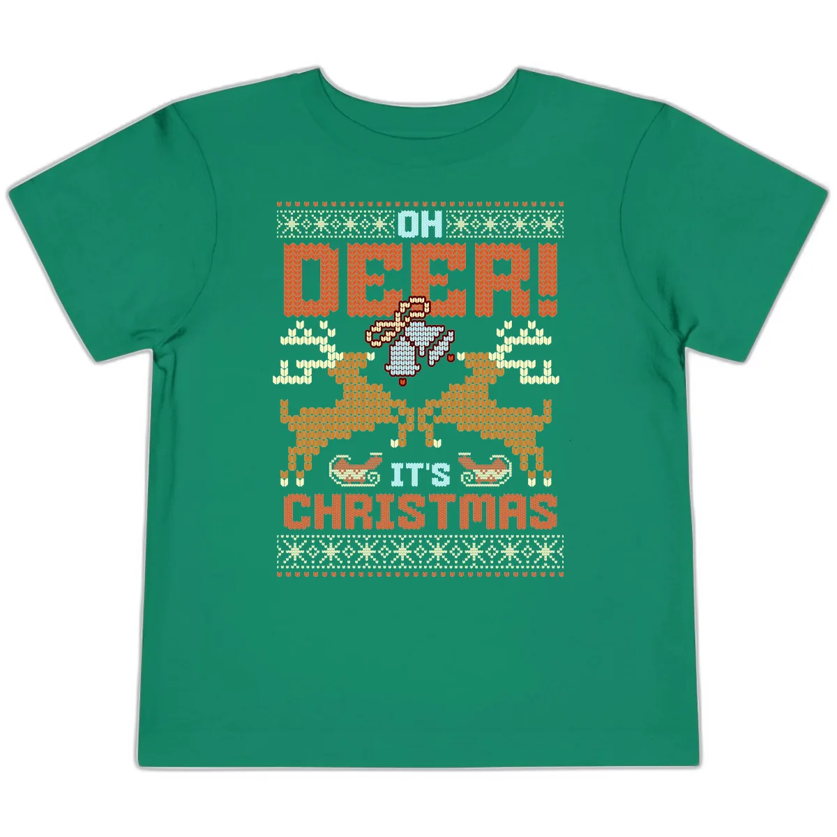Oh Deer It's Christmas Ugly Sweater Design Toddler T-Shirt in Kelly