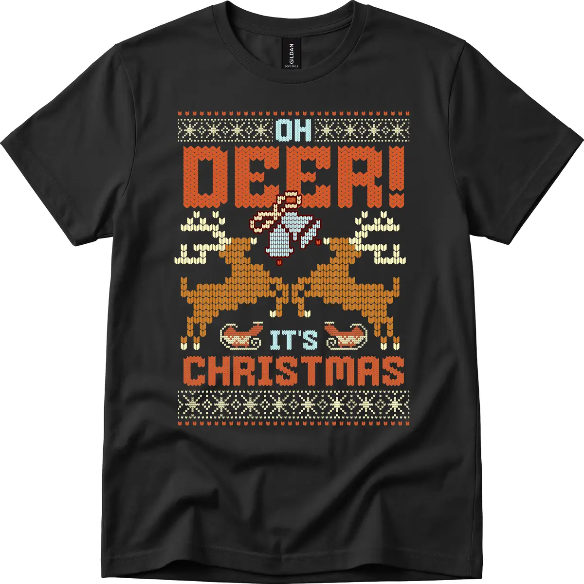 Oh Deer It's Christmas Ugly Sweater Design T-Shirt in Black