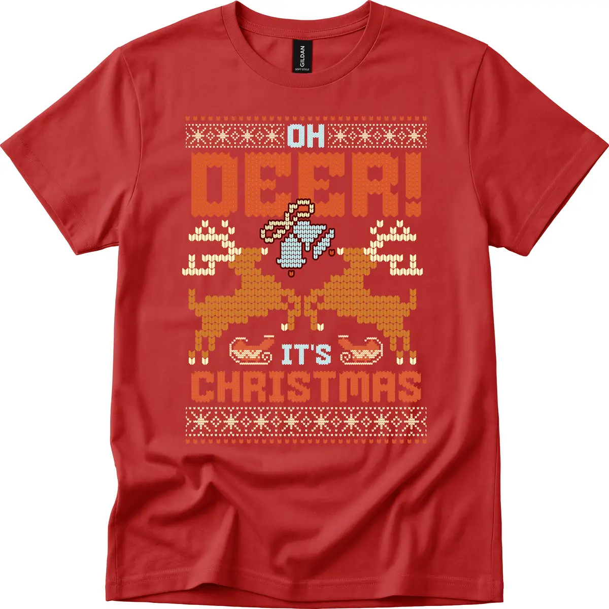 Oh Deer It's Christmas Ugly Sweater Design T-Shirt in Red