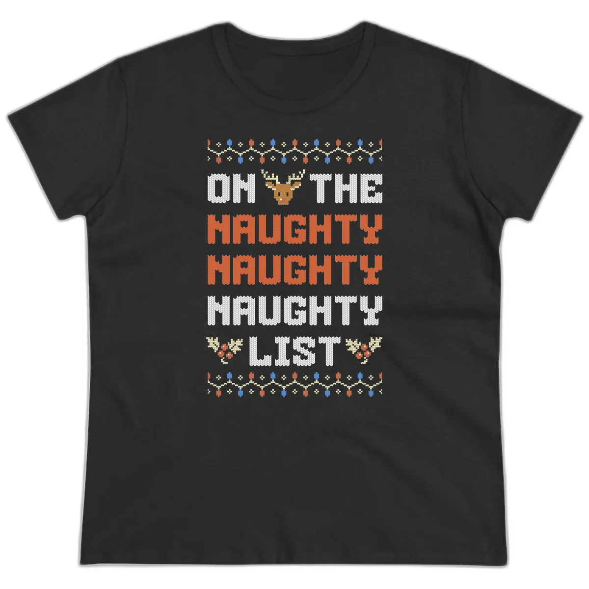 On The Naughty Naughty Naughty List Ladies Tee in Black