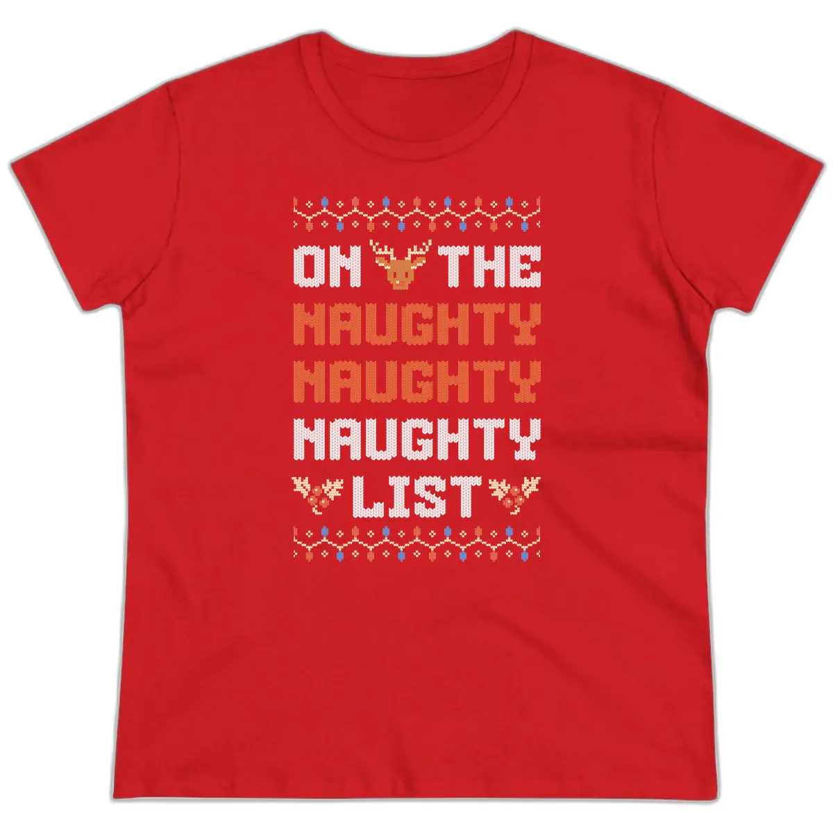On The Naughty Naughty Naughty List Ladies Tee in Red