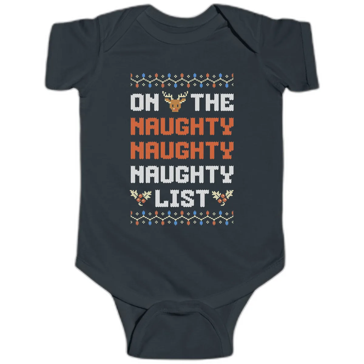 On The Naughty Naughty Naughty List Baby Onesie in Black