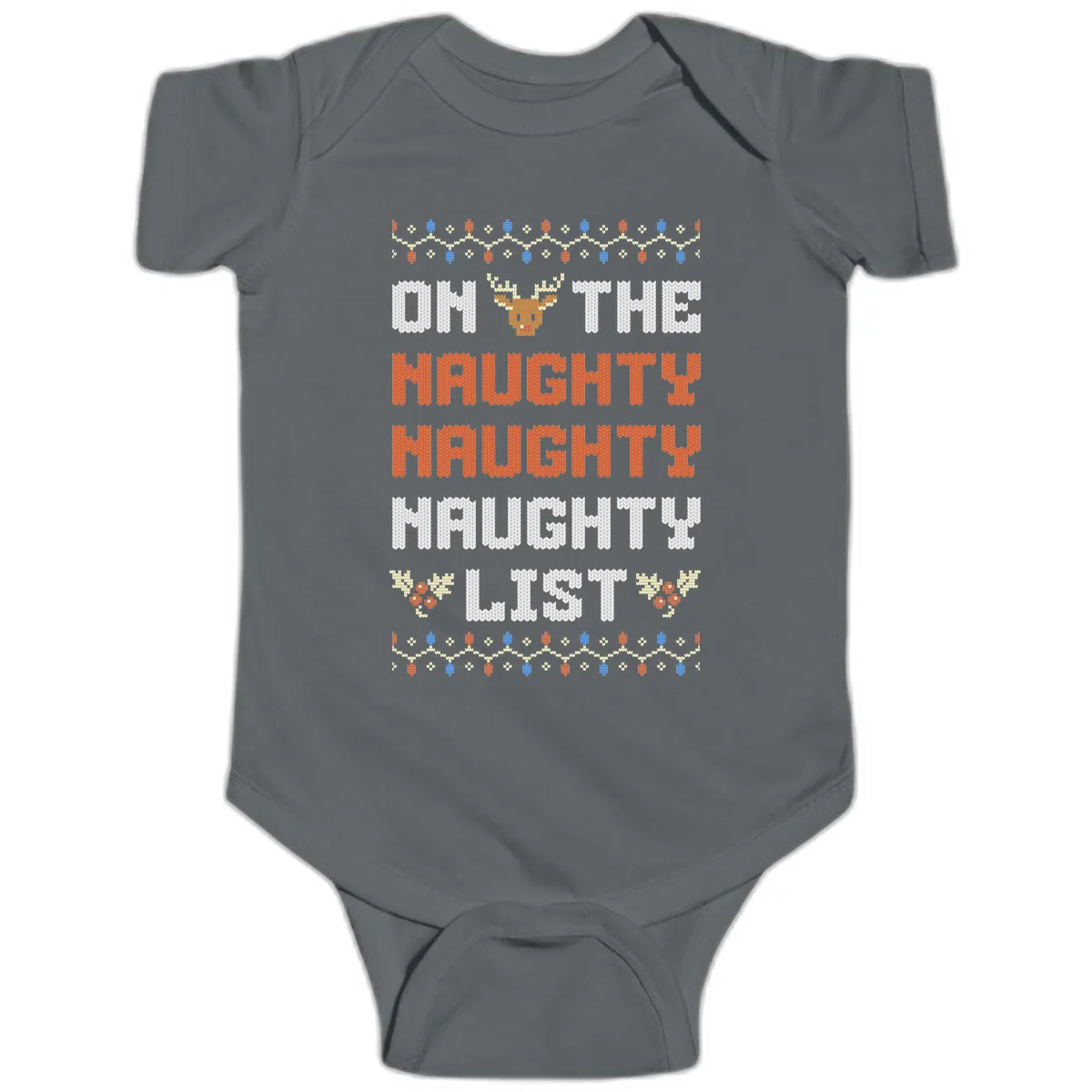 On The Naughty Naughty Naughty List Baby Onesie in Charcoal