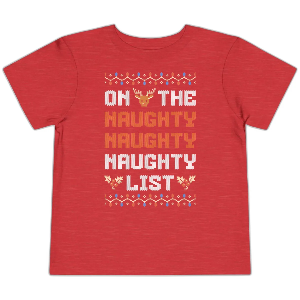 On The Naughty Naughty Naughty List Toddler T-Shirt in Heather Red