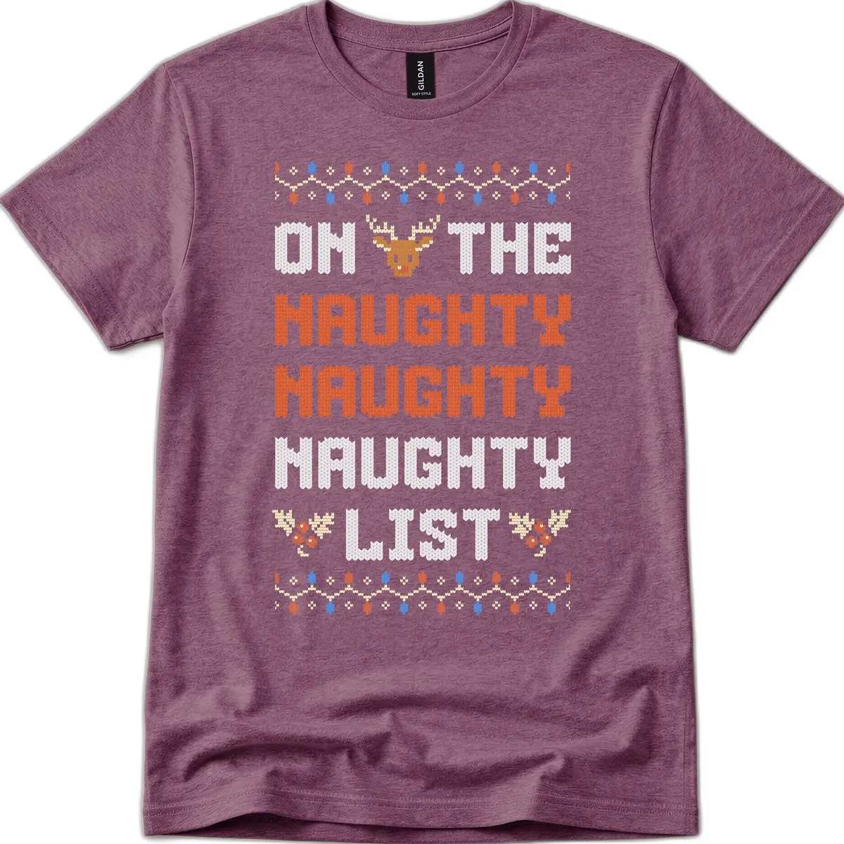 On The Naughty Naughty Naughty List T-Shirt in Heather Maroon