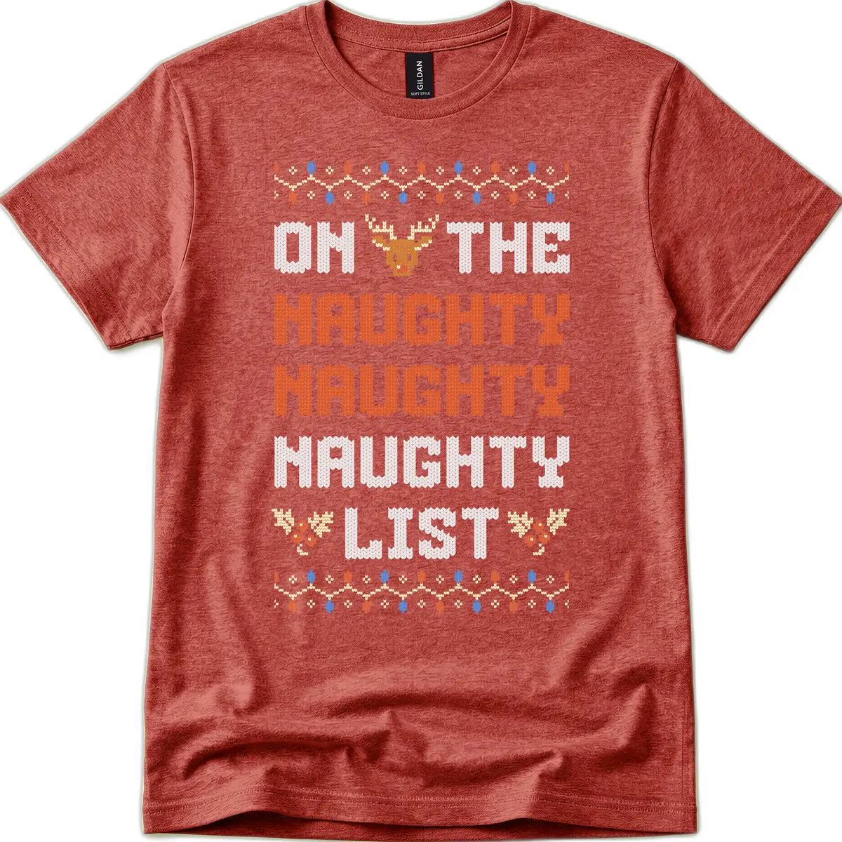 On The Naughty Naughty Naughty List T-Shirt in Heather Cardinal
