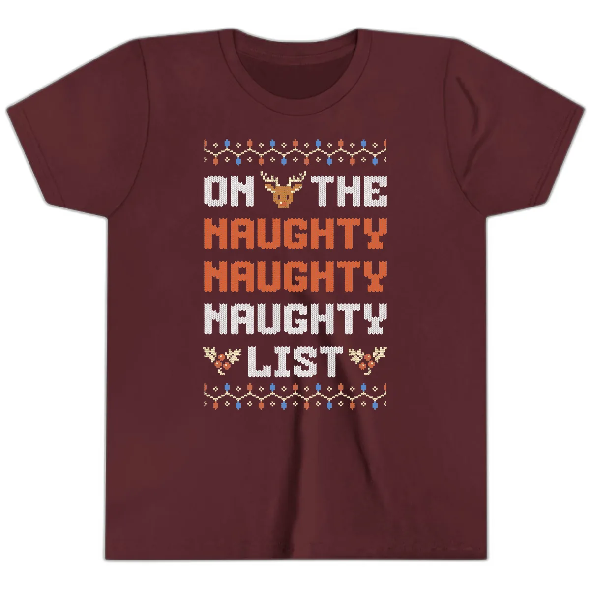 On The Naughty Naughty Naughty List Youth T-Shirt in Maroon