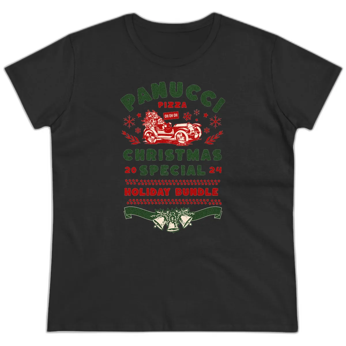 Panucci Pizza Christmas Special Holiday Bundle Ladies Tee in Black