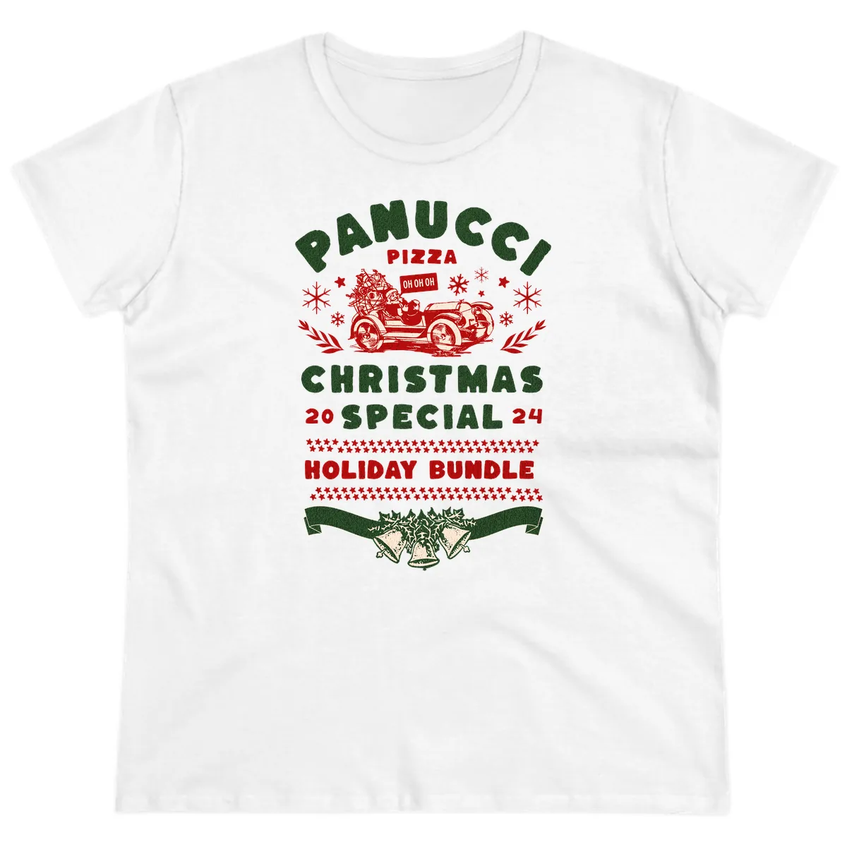 Panucci Pizza Christmas Special Holiday Bundle Ladies Tee in White