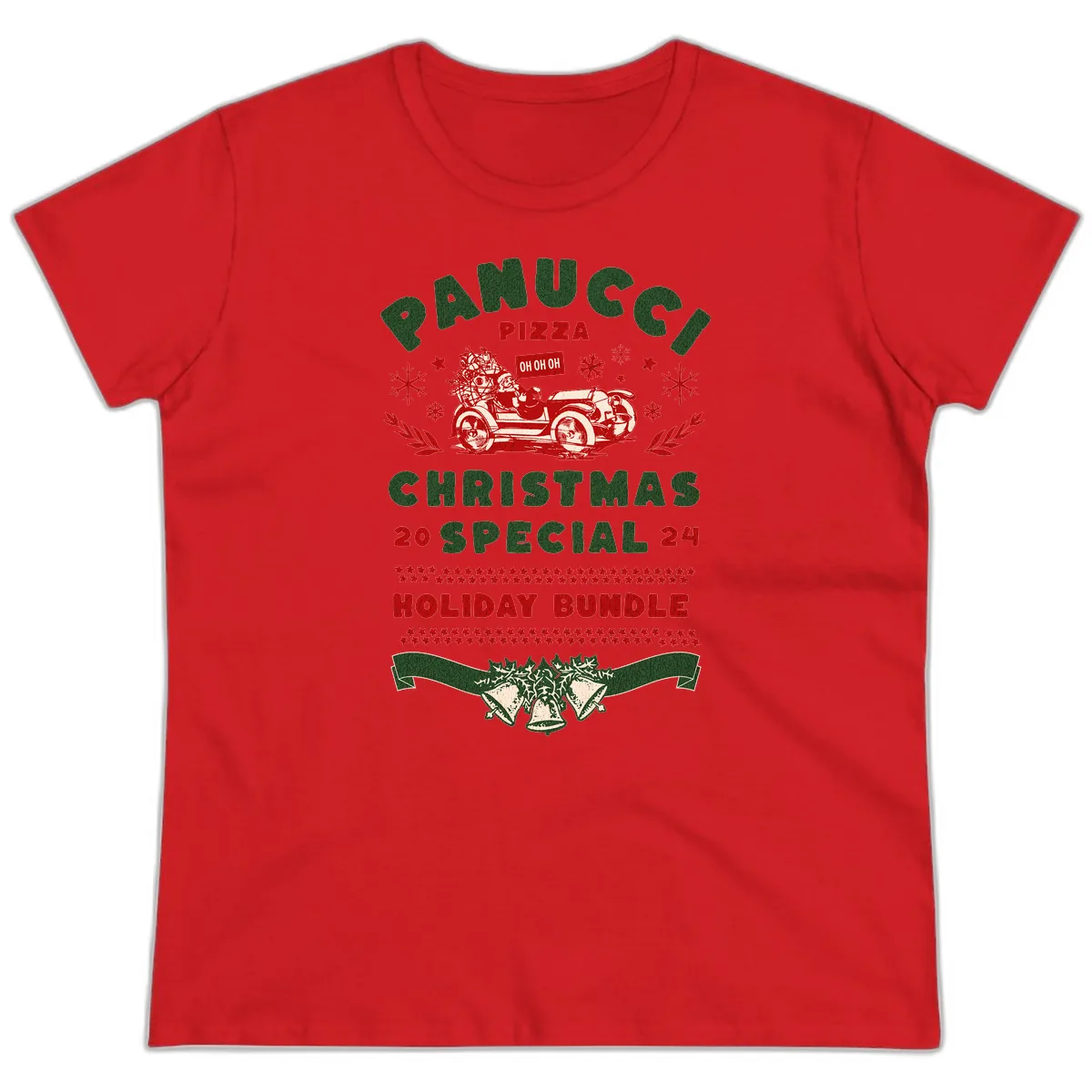 Panucci Pizza Christmas Special Holiday Bundle Ladies Tee in Red