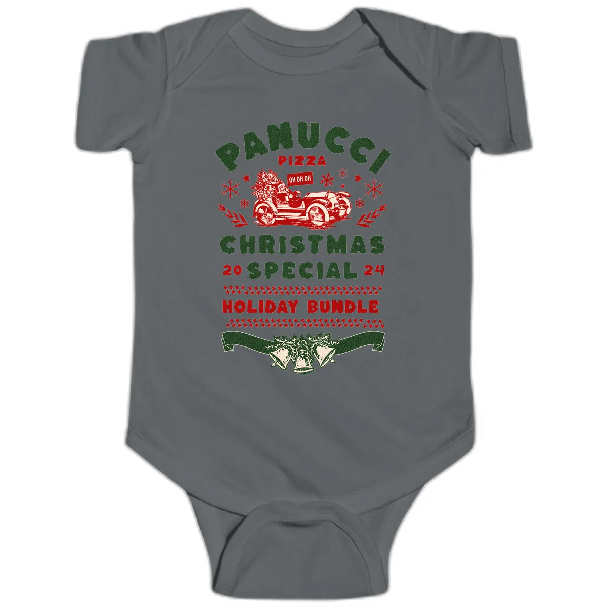 Panucci Pizza Christmas Special Holiday Bundle Baby Onesie in Charcoal