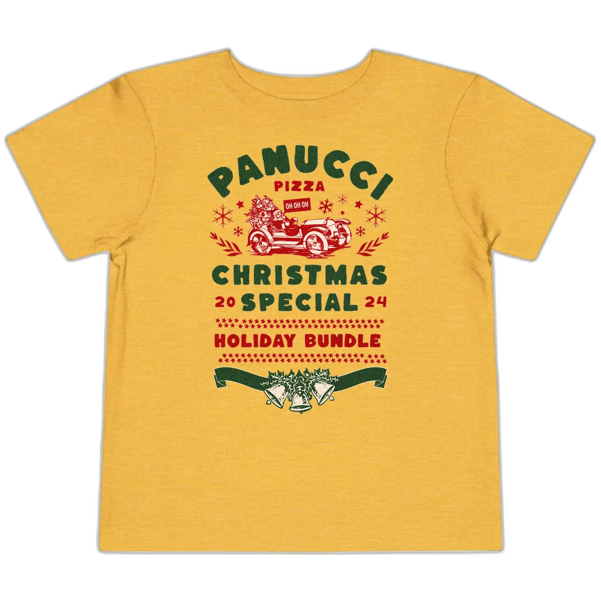 Panucci Pizza Christmas Special Holiday Bundle Toddler T-Shirt in Heather Yellow Gold