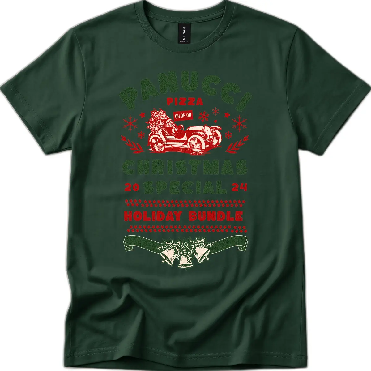 Panucci Pizza Christmas Special Holiday Bundle T-Shirt in Forest Green