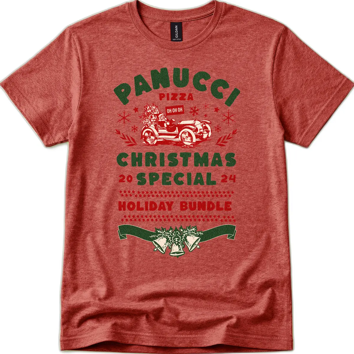 Panucci Pizza Christmas Special Holiday Bundle T-Shirt in Heather Cardinal