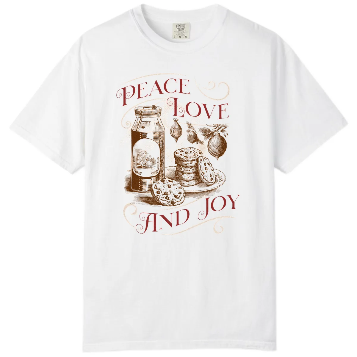 Peace Love And Joy Christmas Typography Comfort Color in White
