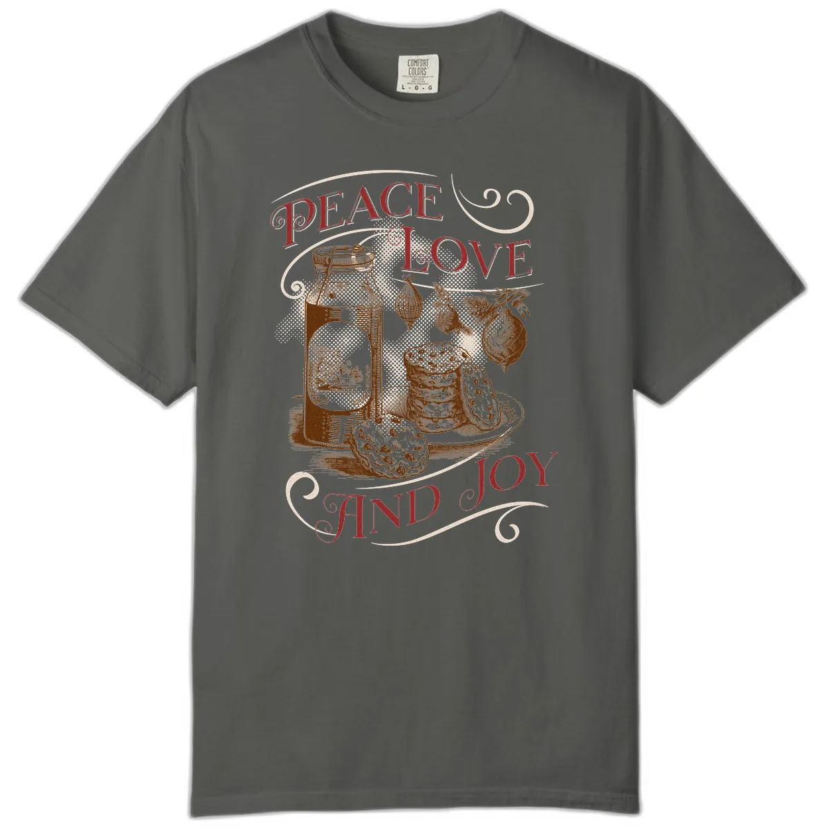 Peace Love And Joy Christmas Typography Comfort Color in Pepper