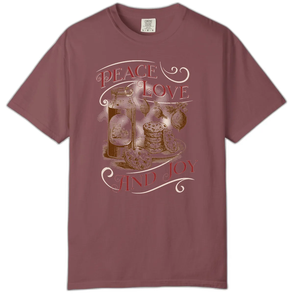 Peace Love And Joy Christmas Typography Comfort Color in Brick