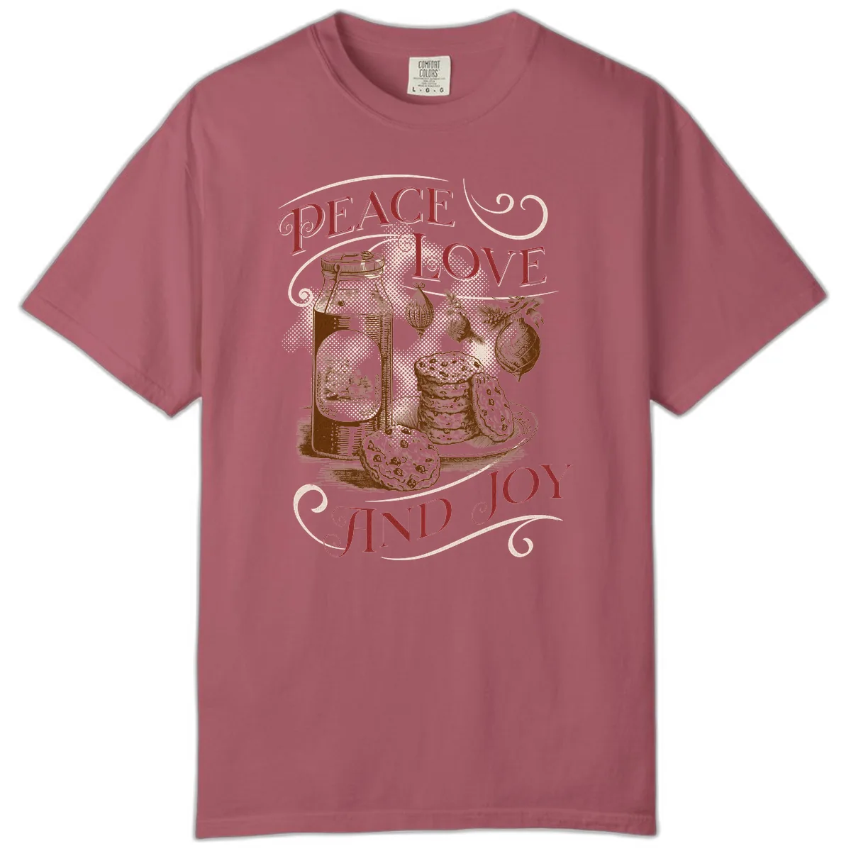 Peace Love And Joy Christmas Typography Comfort Color in Crimson