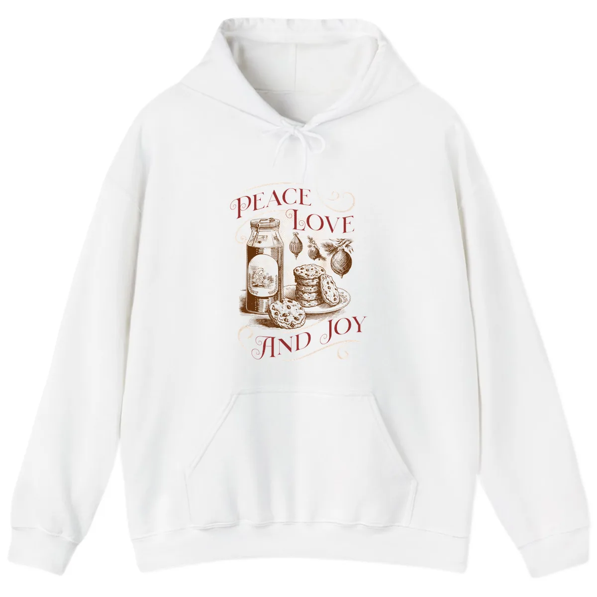 Peace Love And Joy Christmas Typography Hoodie in White