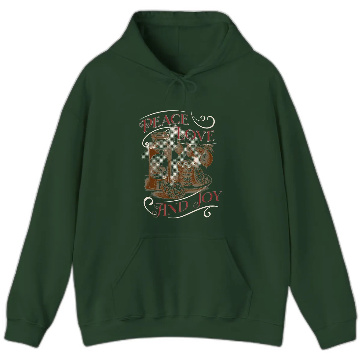Peace Love And Joy Christmas Typography Hoodie in Forest Green