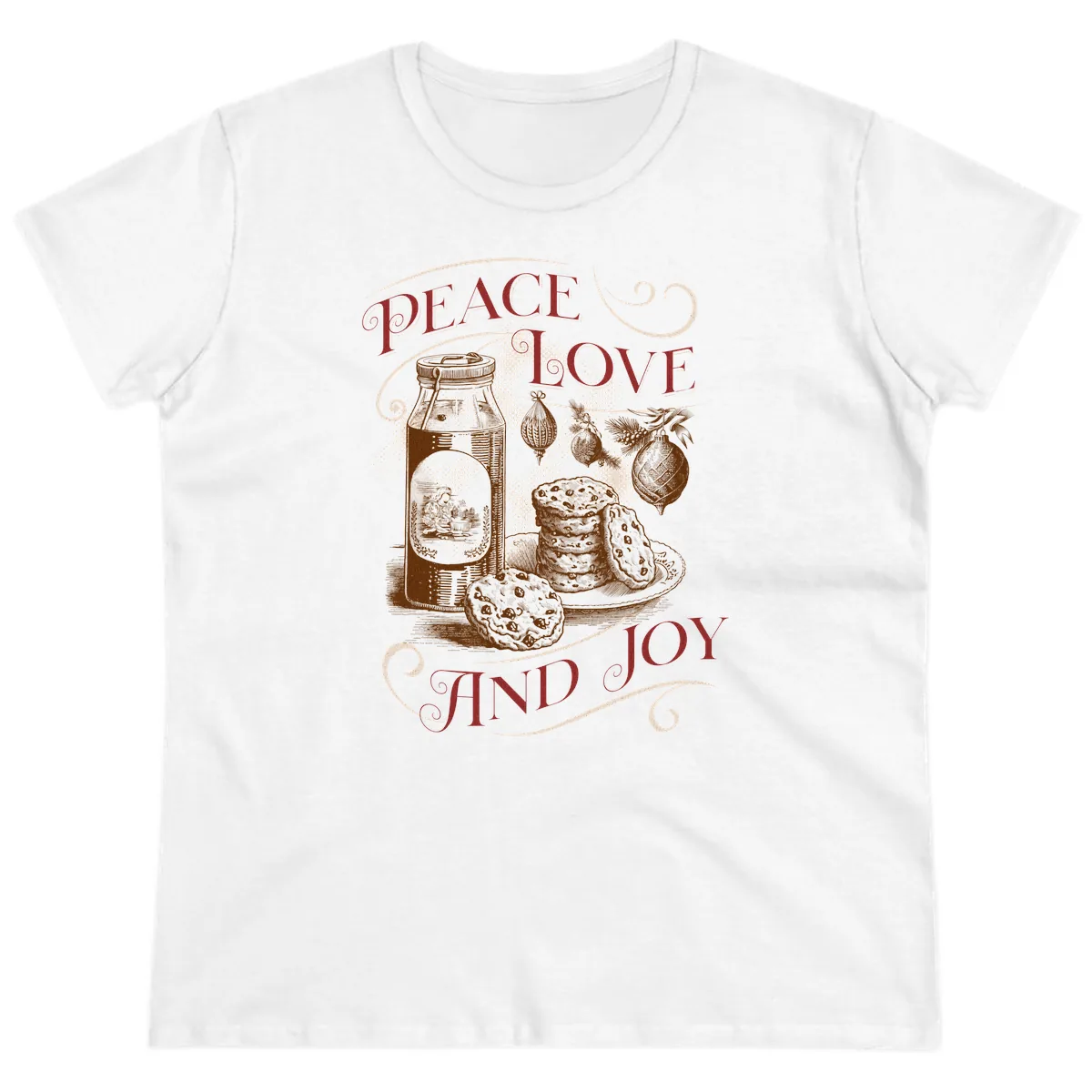 Peace Love And Joy Christmas Typography Ladies Tee in White
