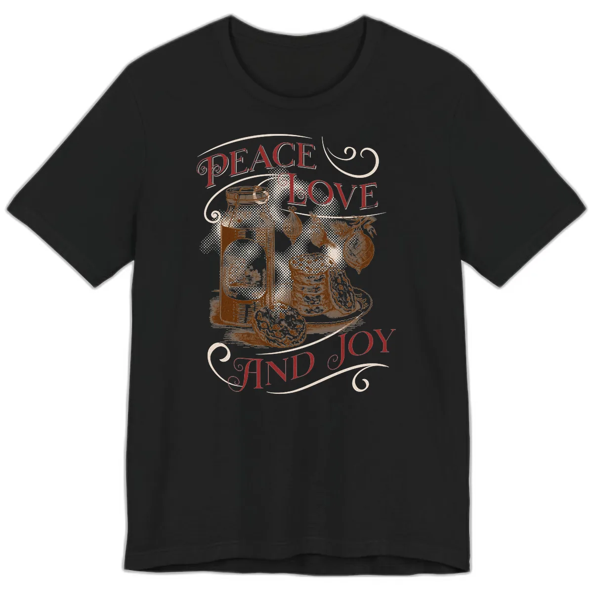 Peace Love And Joy Christmas Typography Premium T-Shirt in Black