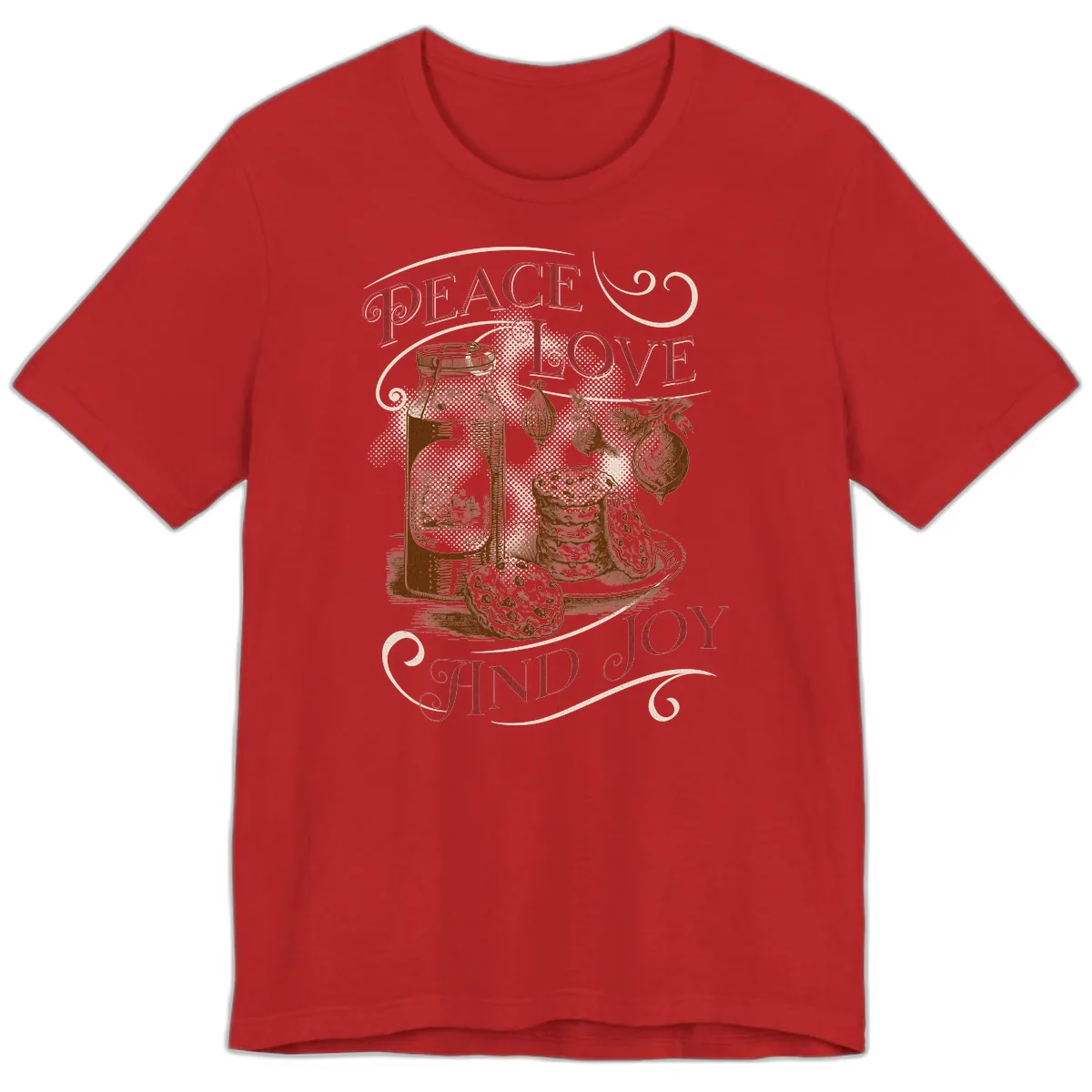 Peace Love And Joy Christmas Typography Premium T-Shirt in Red