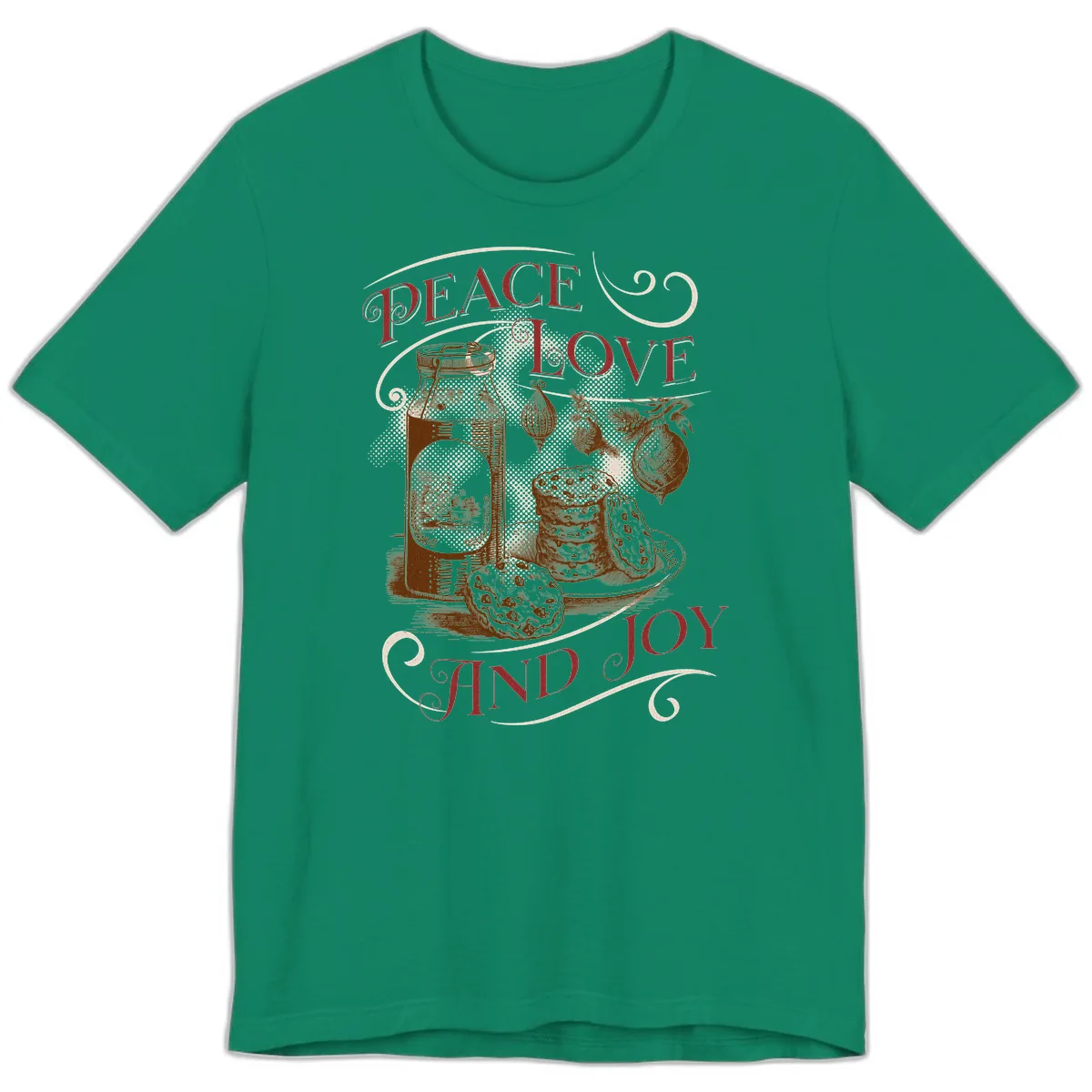 Peace Love And Joy Christmas Typography Premium T-Shirt in Kelly
