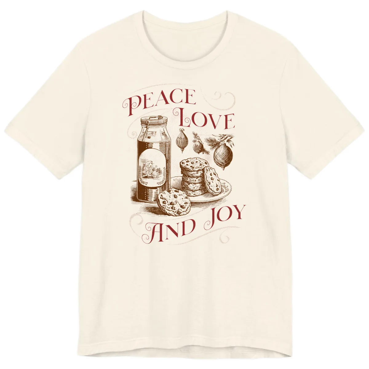 Peace Love And Joy Christmas Typography Premium T-Shirt in Natural