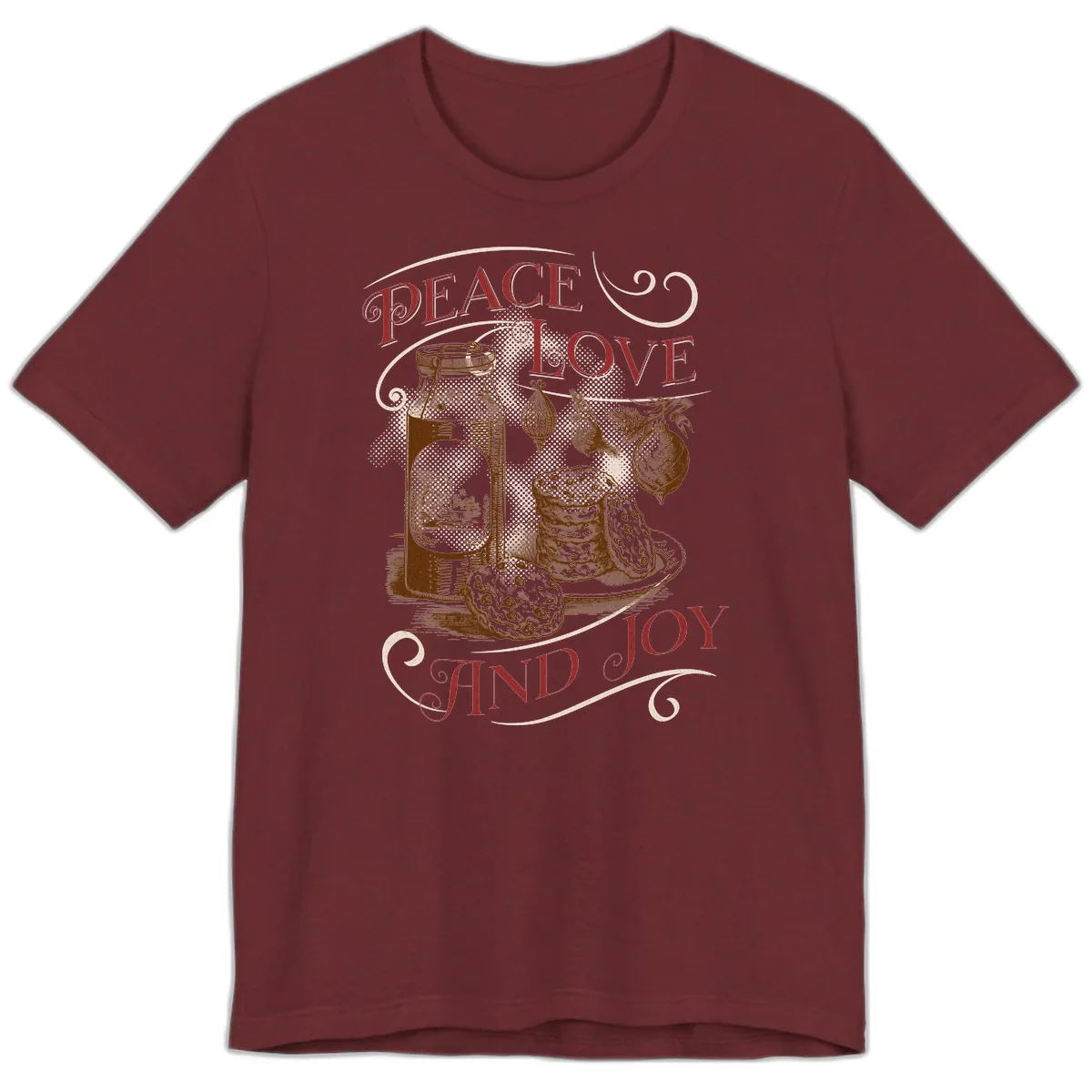Peace Love And Joy Christmas Typography Premium T-Shirt in Heather Cardinal