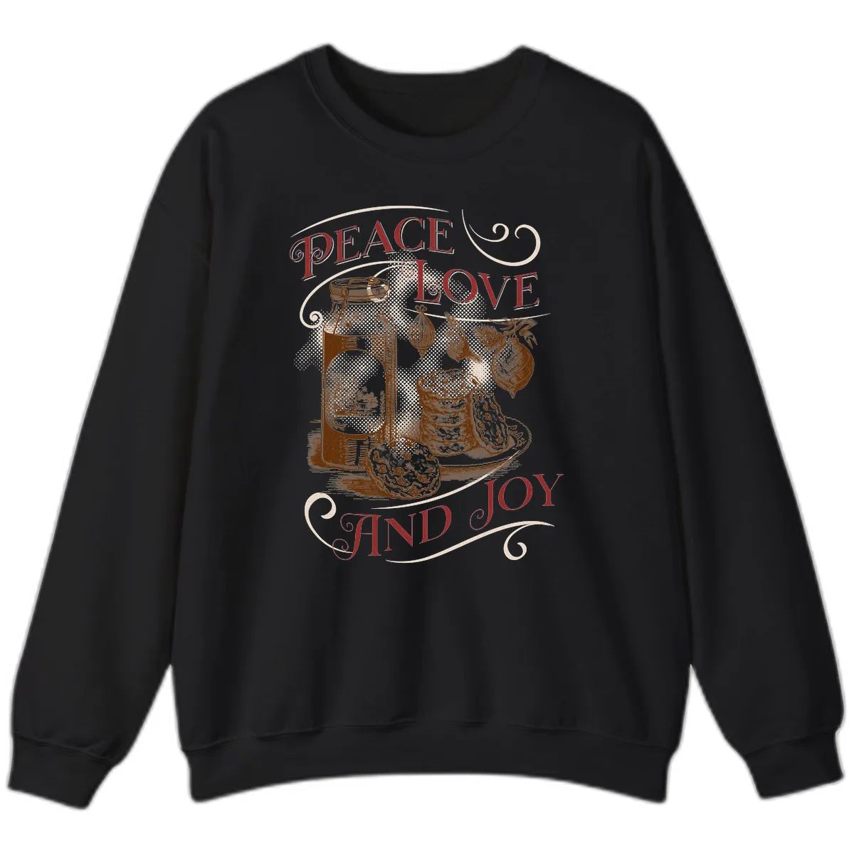 Peace Love And Joy Christmas Typography Sweatshirt in Black