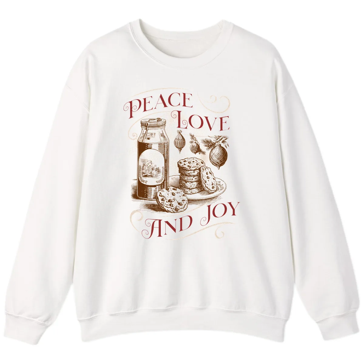 Peace Love And Joy Christmas Typography Sweatshirt in White