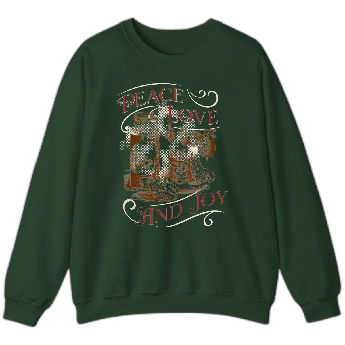 Peace Love And Joy Christmas Typography Sweatshirt in Forest Green