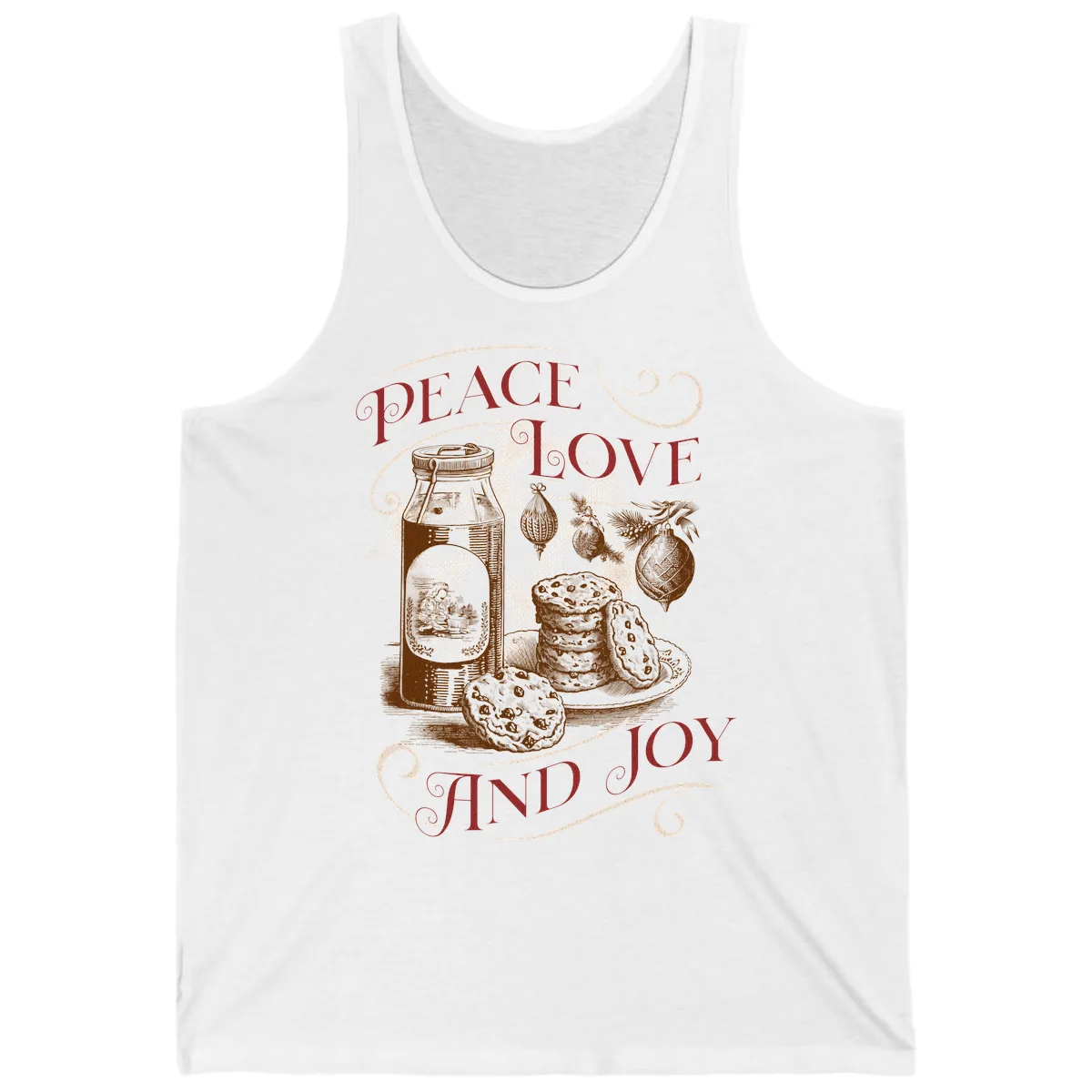 Peace Love And Joy Christmas Typography Tank in White