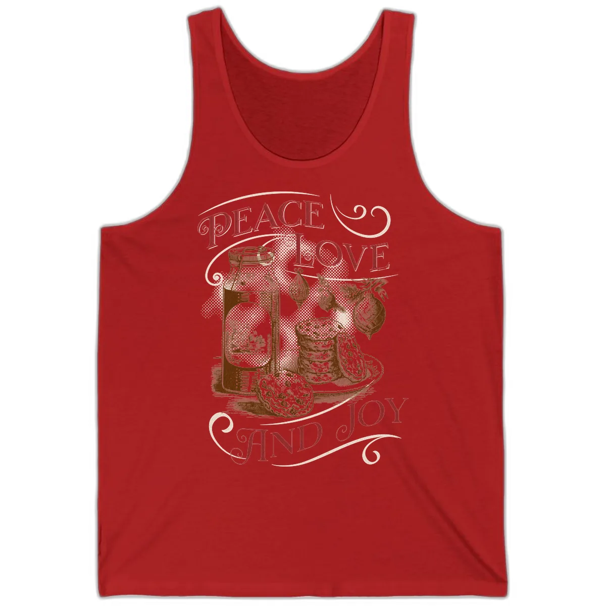 Peace Love And Joy Christmas Typography Tank in Red