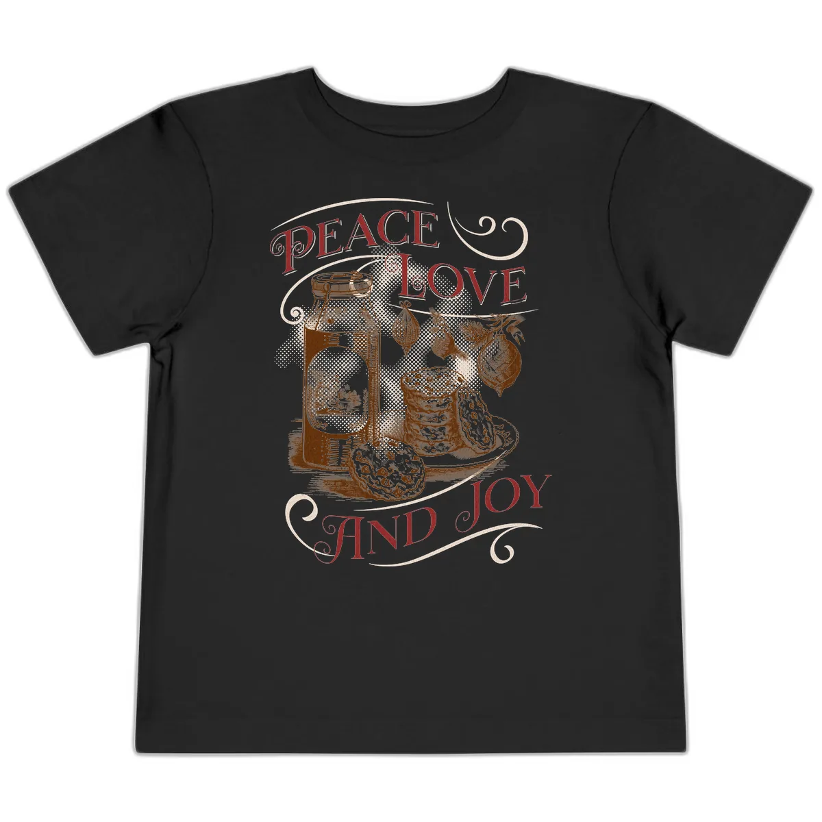 Peace Love And Joy Christmas Typography Toddler T-Shirt in Black