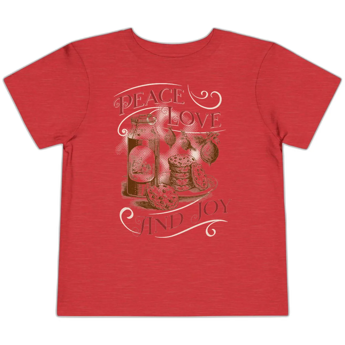 Peace Love And Joy Christmas Typography Toddler T-Shirt in Heather Red