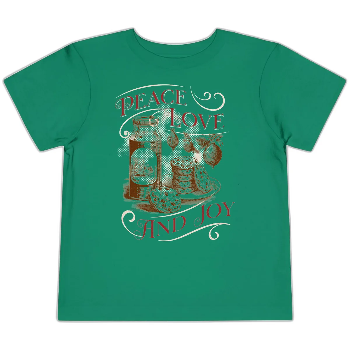 Peace Love And Joy Christmas Typography Toddler T-Shirt in Kelly