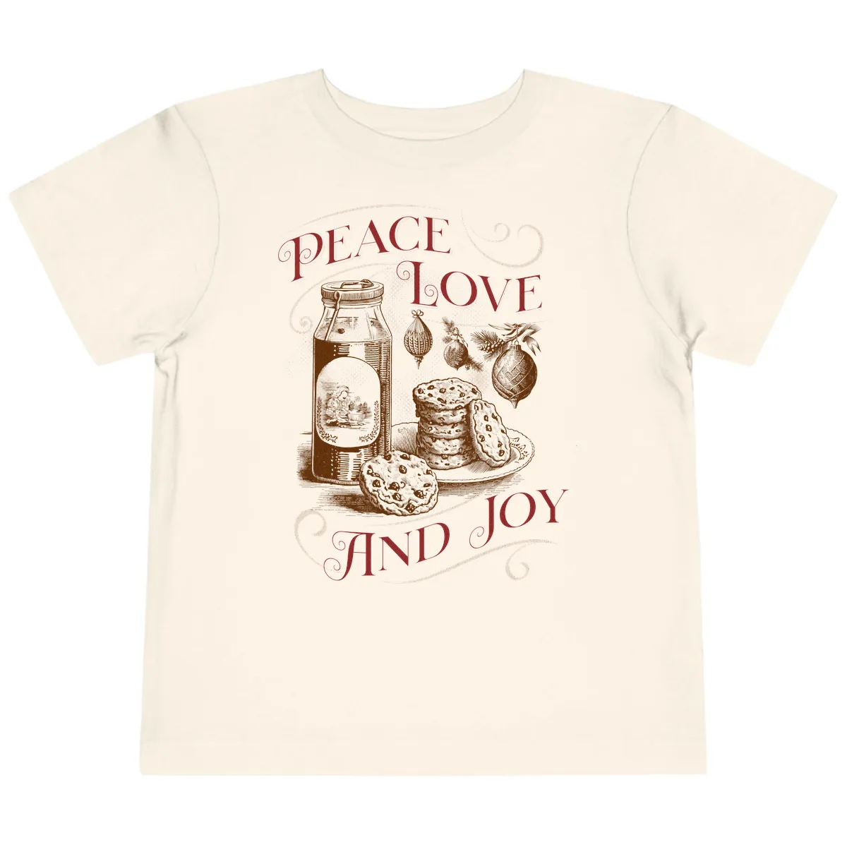 Peace Love And Joy Christmas Typography Toddler T-Shirt in Natural