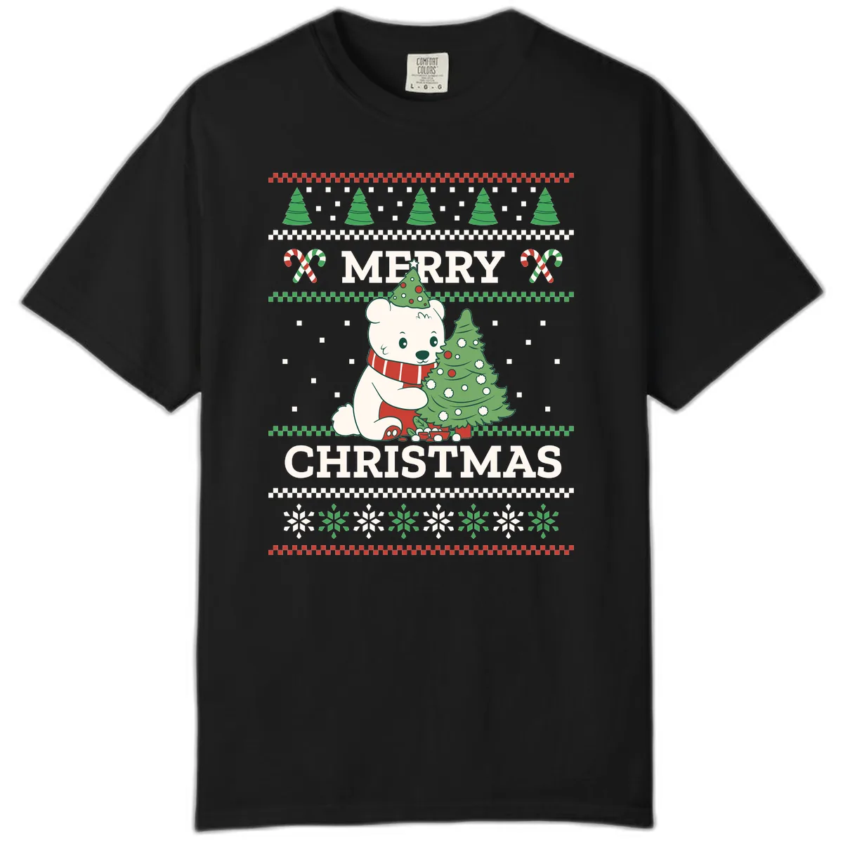 Polar Bear Merry Christmas Sweater Comfort Color in Black