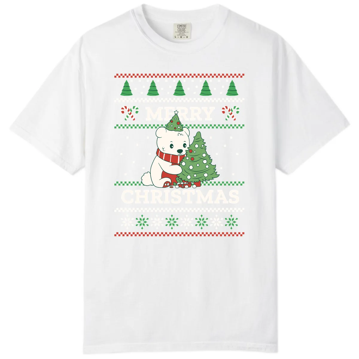 Polar Bear Merry Christmas Sweater Comfort Color in White