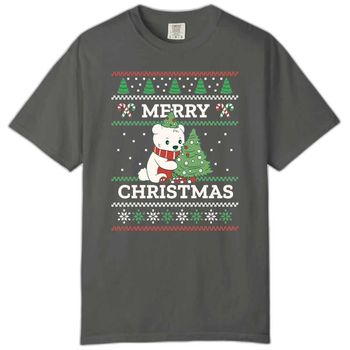 Polar Bear Merry Christmas Sweater Comfort Color in Pepper