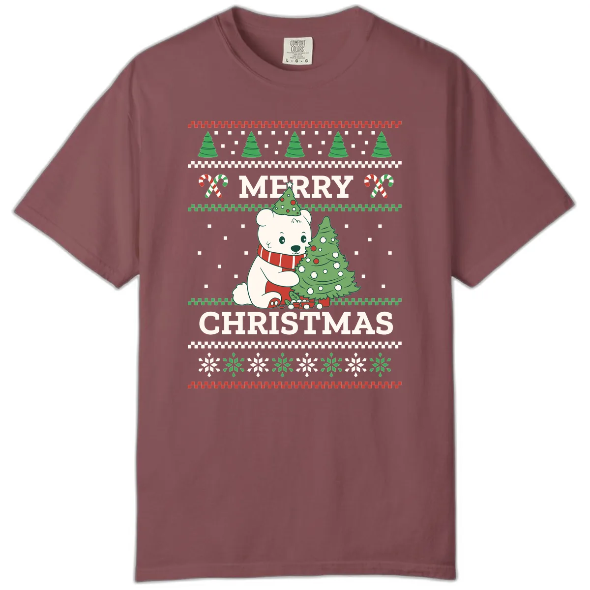 Polar Bear Merry Christmas Sweater Comfort Color in Brick