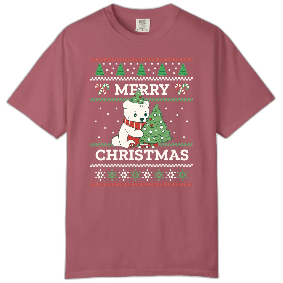 Polar Bear Merry Christmas Sweater Comfort Color in Crimson